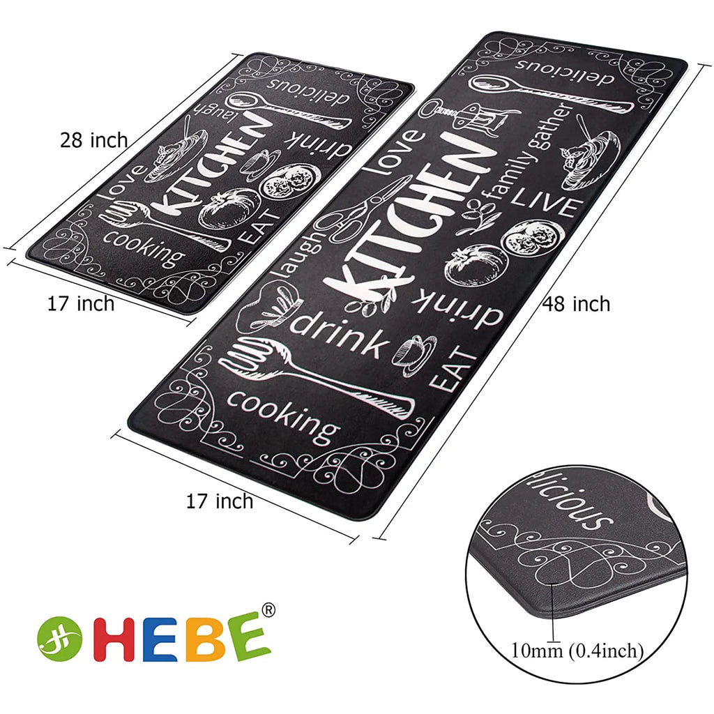 Anti Fatigue Kitchen Rug Mats Set of 2 Waterproof Non-Slip Black N589