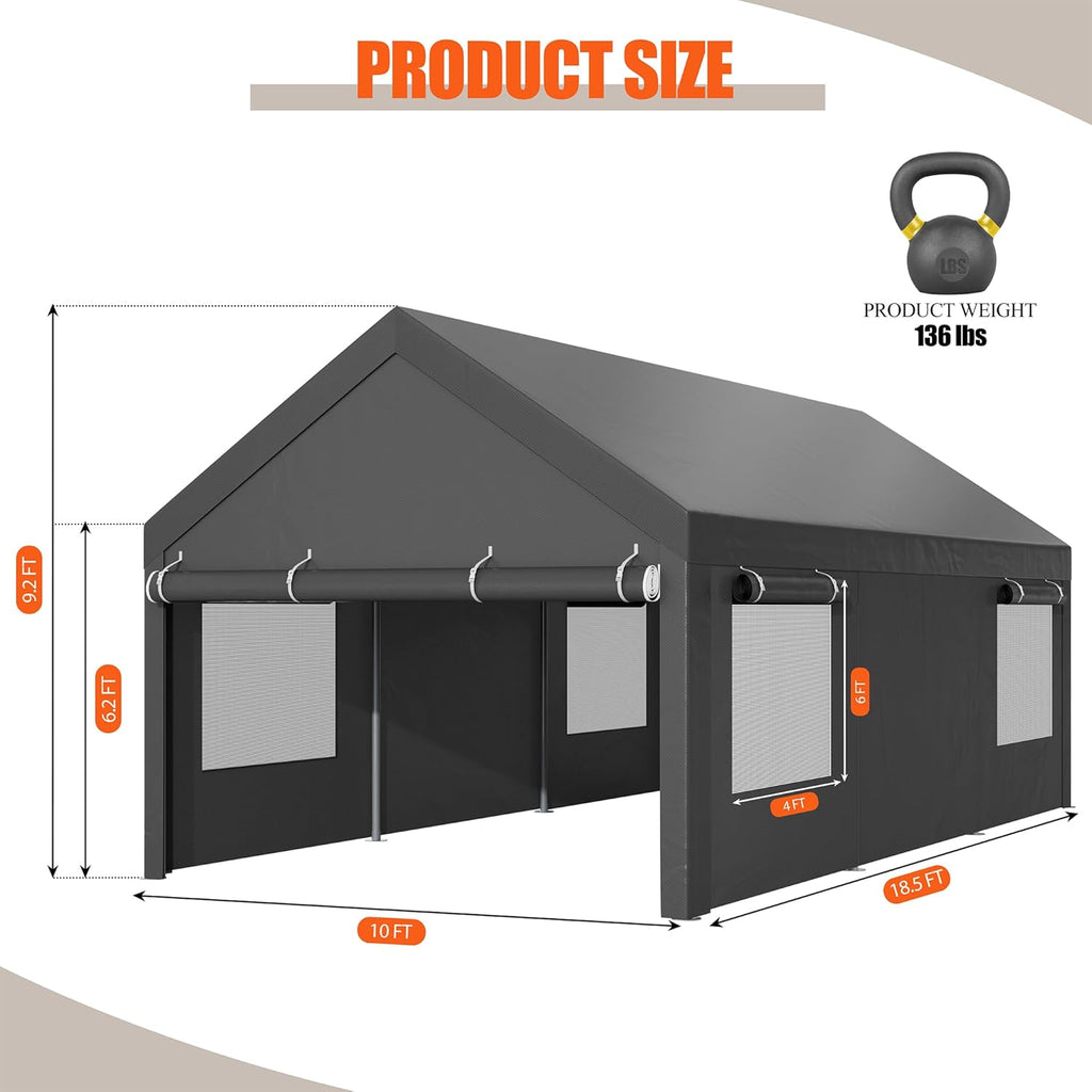 10x18.5 ft Heavy Duty Car Canopy with Roll-up Windows Z693