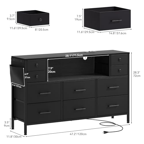 Black 9 Drawer TV Stand with Charging Station Z582973