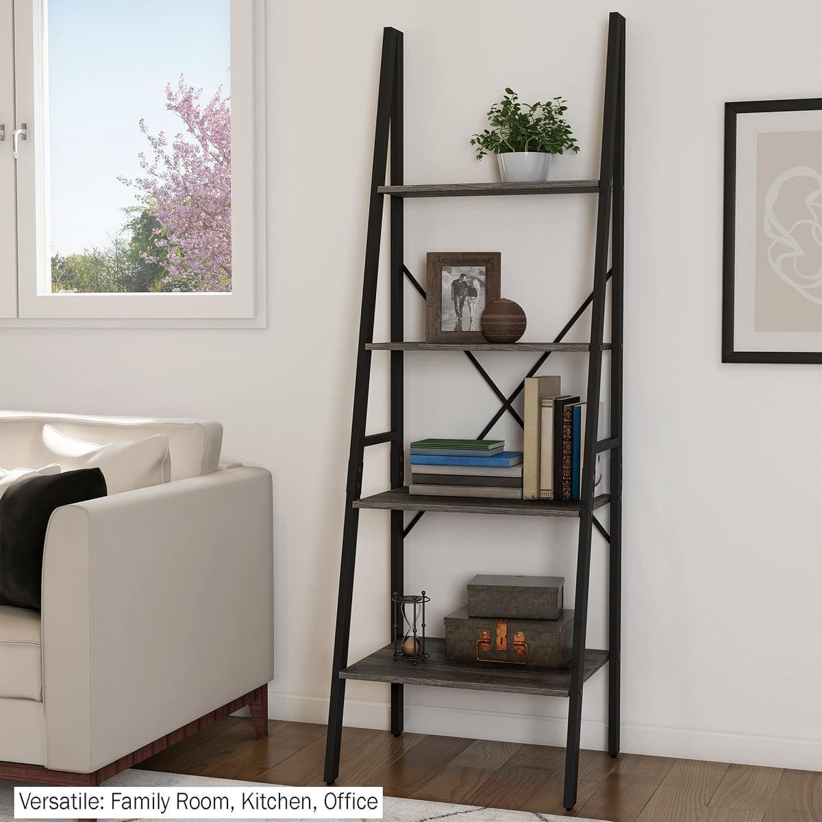 Gray Woodgrain 4-Tier Ladder Bookshelf Z327