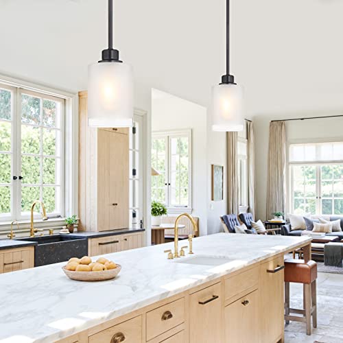 3 Pack 1-Light Industrial Farmhouse Pendant Ceiling Light Frosted Glass Black Finish S5000
