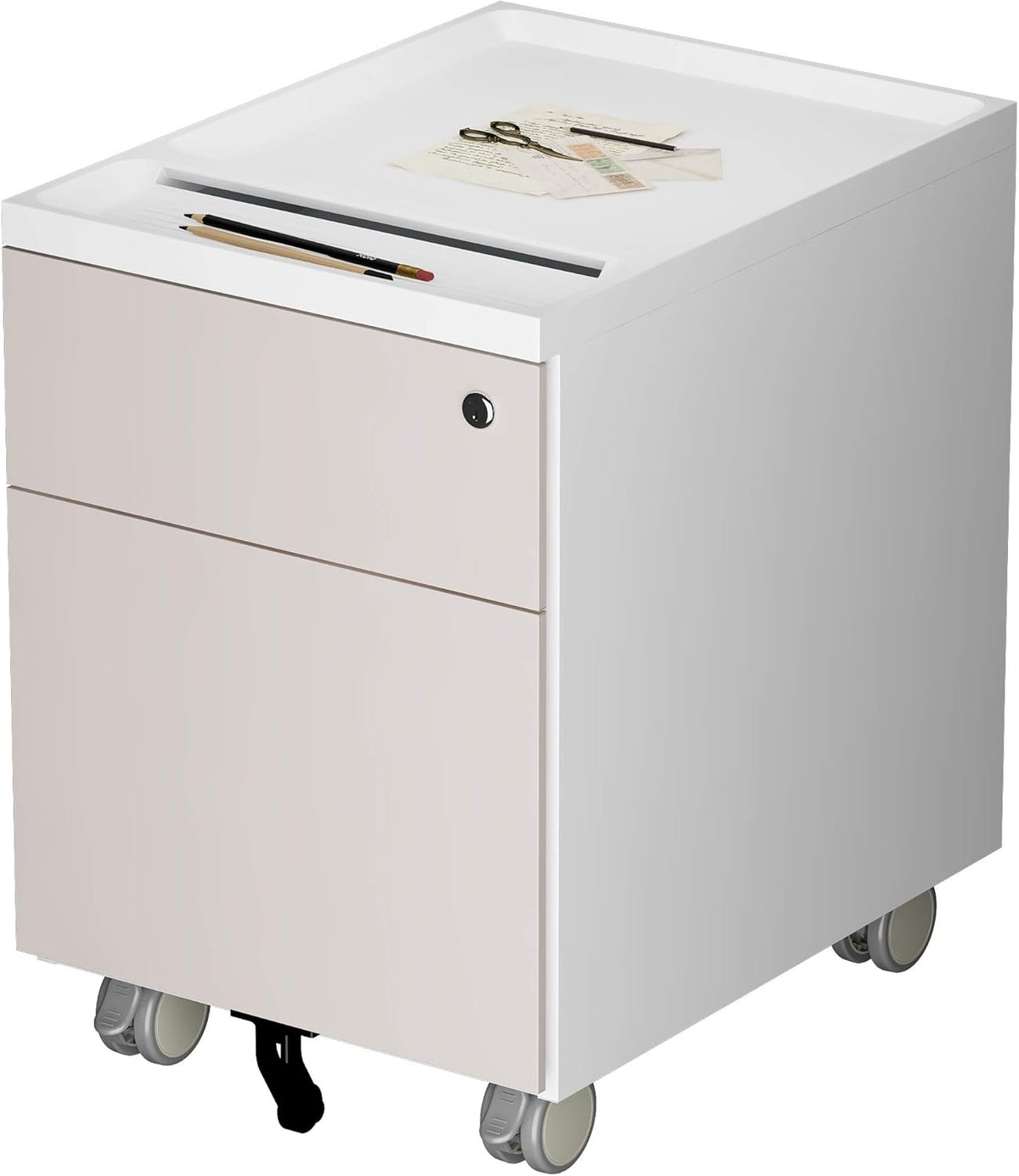 2 Drawer Mobile Metal File Cabinet with Lock, Cloud White W749