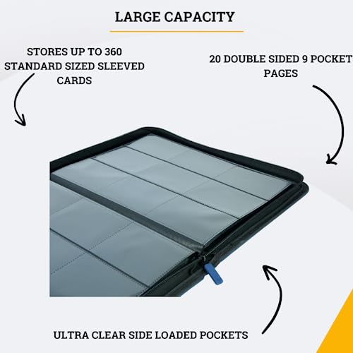 9 Pocket Zipper Binder for 360 Cards Black Side Loaded Pockets K96475