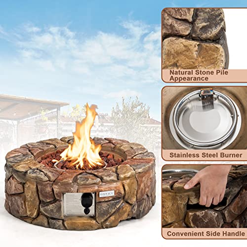 28 Inch Round Propane Gas Fire Pit with Lava Rocks & PVC Cover G703