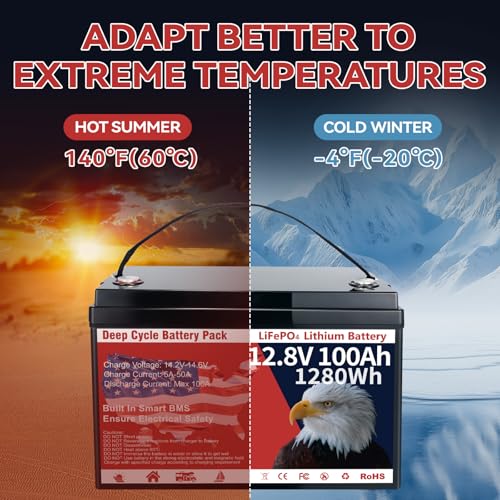 12V 100Ah LiFePO4 Lithium Battery Group 31 1280Wh Low-Temp Protection F470