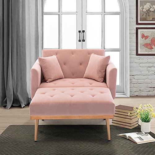 Beige Velvet Chaise Lounge Chair with Adjustable Backrest R43144