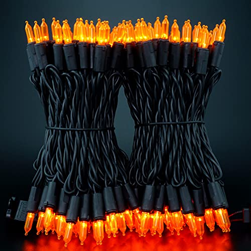 200 Orange LED Christmas Lights Black Wire 2 Strands 33 Feet Y28135