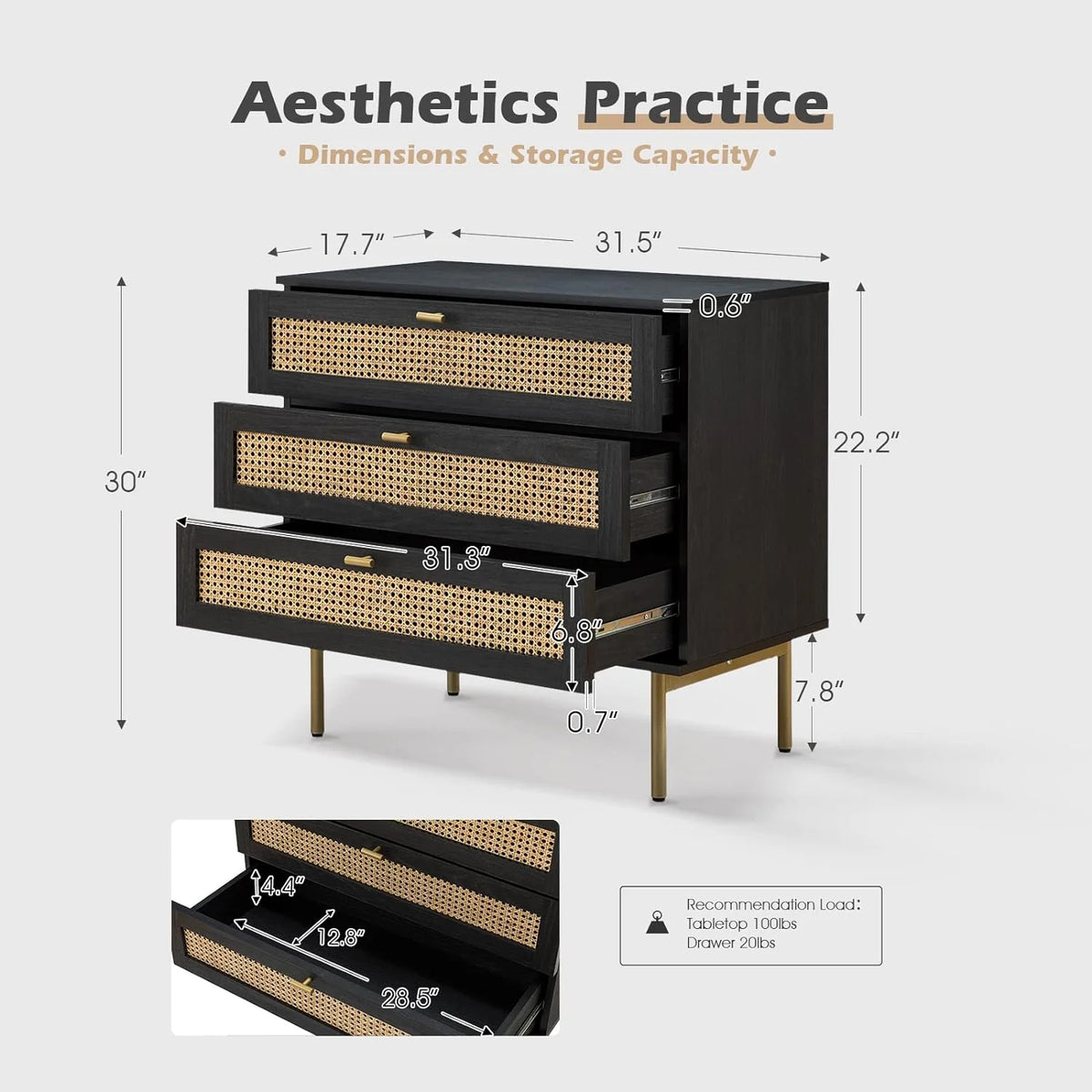 Black 3 Drawer Wood Dresser Z2582