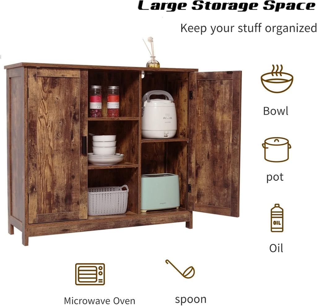 Retro Brown Wooden Floor Storage Cabinet with 2 Doors and 2 Open Shelves M353134