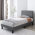 Gray Twin Upholstered Platform Bed Frame with Wood Slat Support Q94254