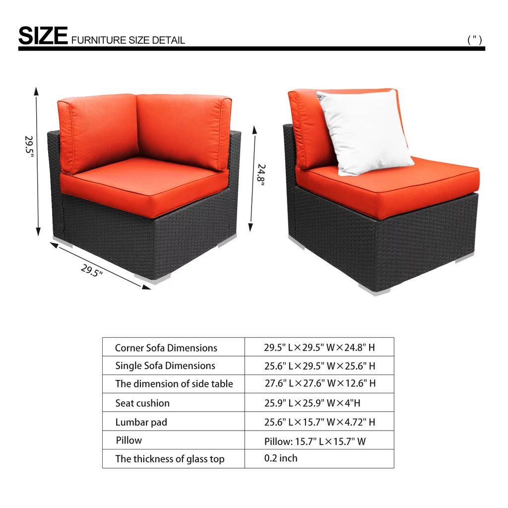 Orange 3 Piece PE Rattan Wicker Sofa Set R352