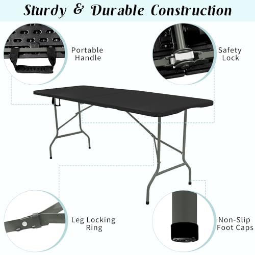 2 Pack 6 FT White Folding Plastic Table with Carrying Handle F92733