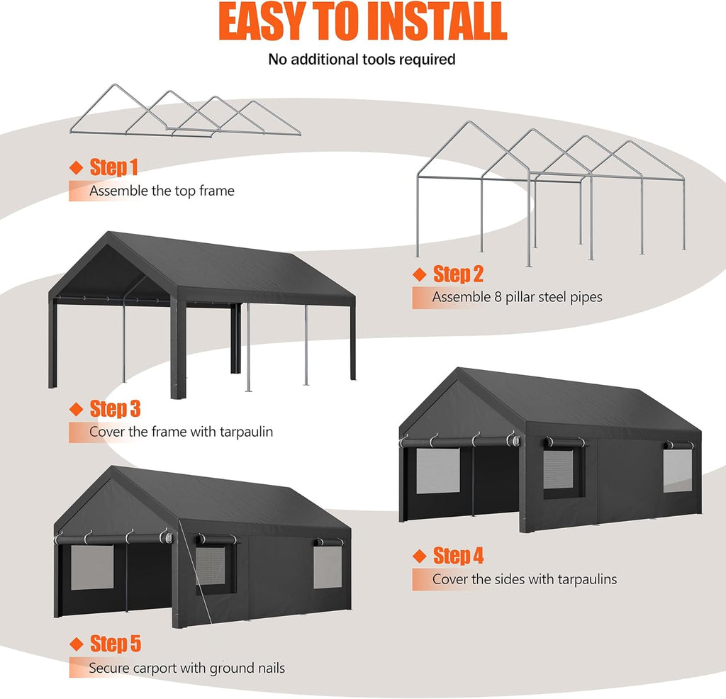 10x18.5 ft Heavy Duty Car Canopy with Roll-up Windows Z693
