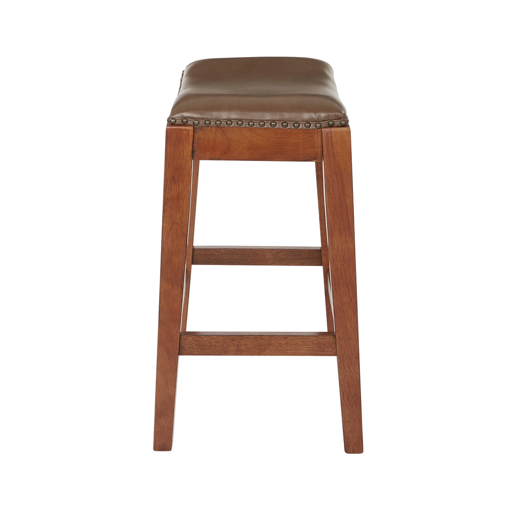 Saddle Stool with Espresso Finish Legs and Molasses Bonded Leather H91134