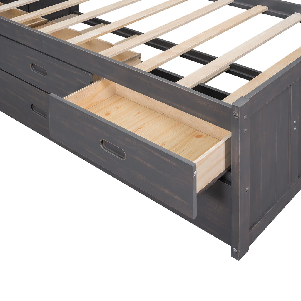 Twin Size Wood Platform Bed with Storage Headboard and Trundle V636762