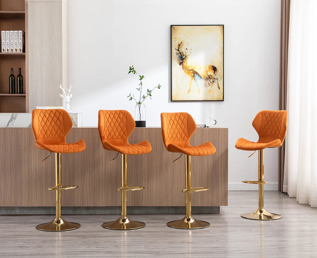 Orange Velvet Adjustable Swivel Bar Stools Set of 2 M246445
