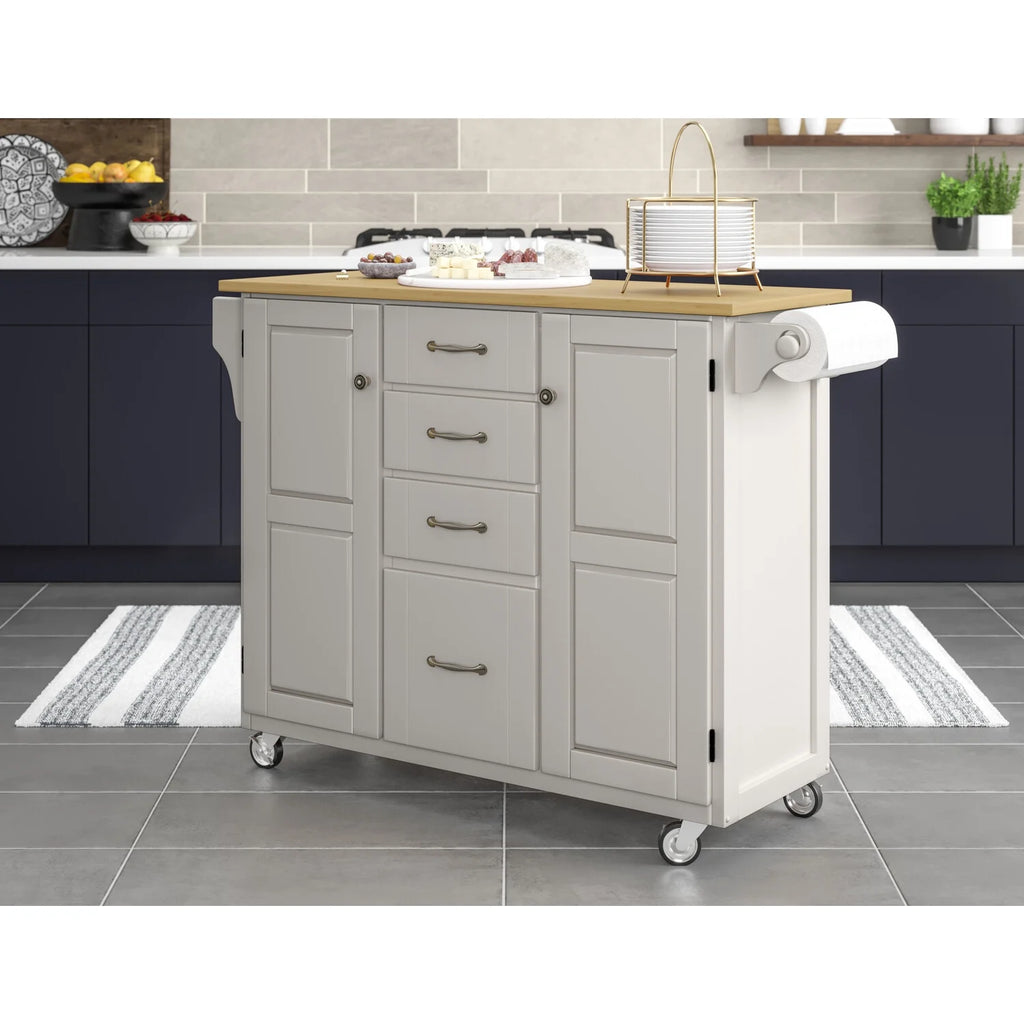 Off White Wood Rolling Kitchen Cart X33681