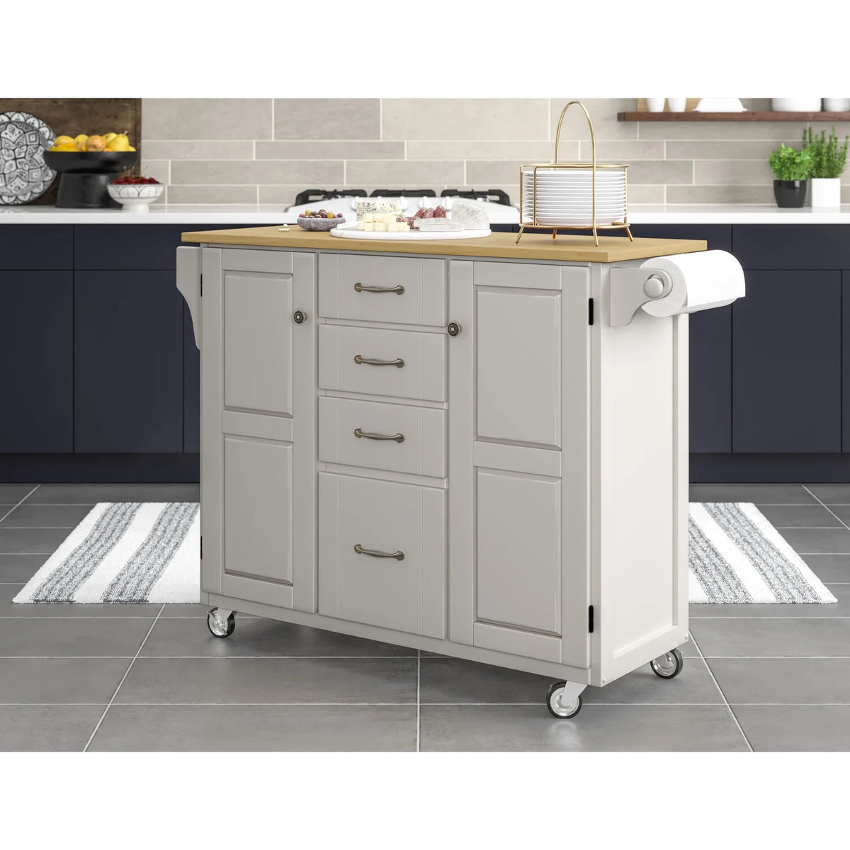Off White Wood Rolling Kitchen Cart X33681