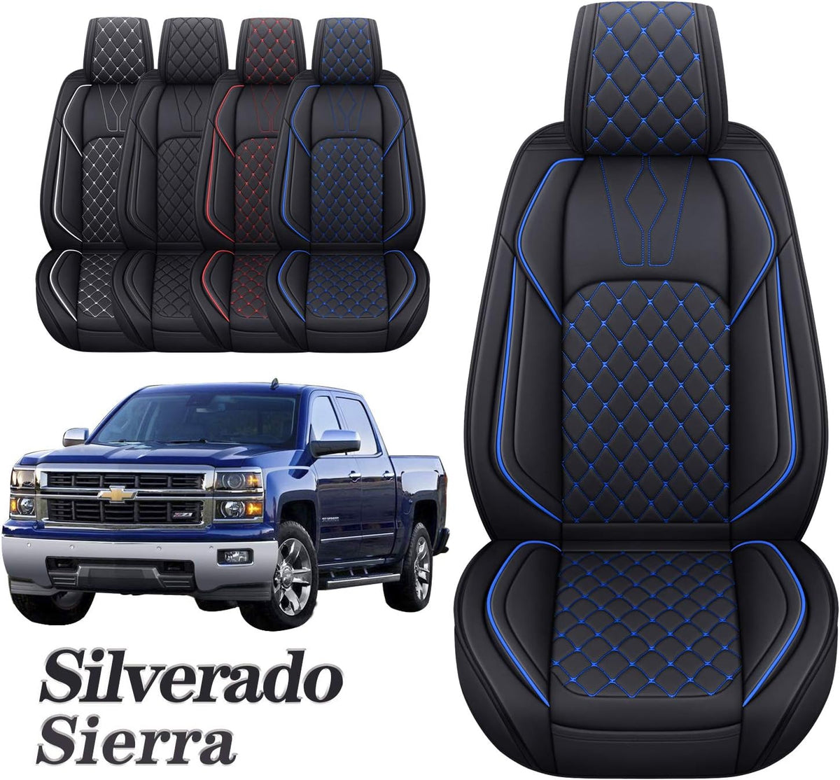 Black and Blue Waterproof Leather Car Seat Covers Full Set J5828