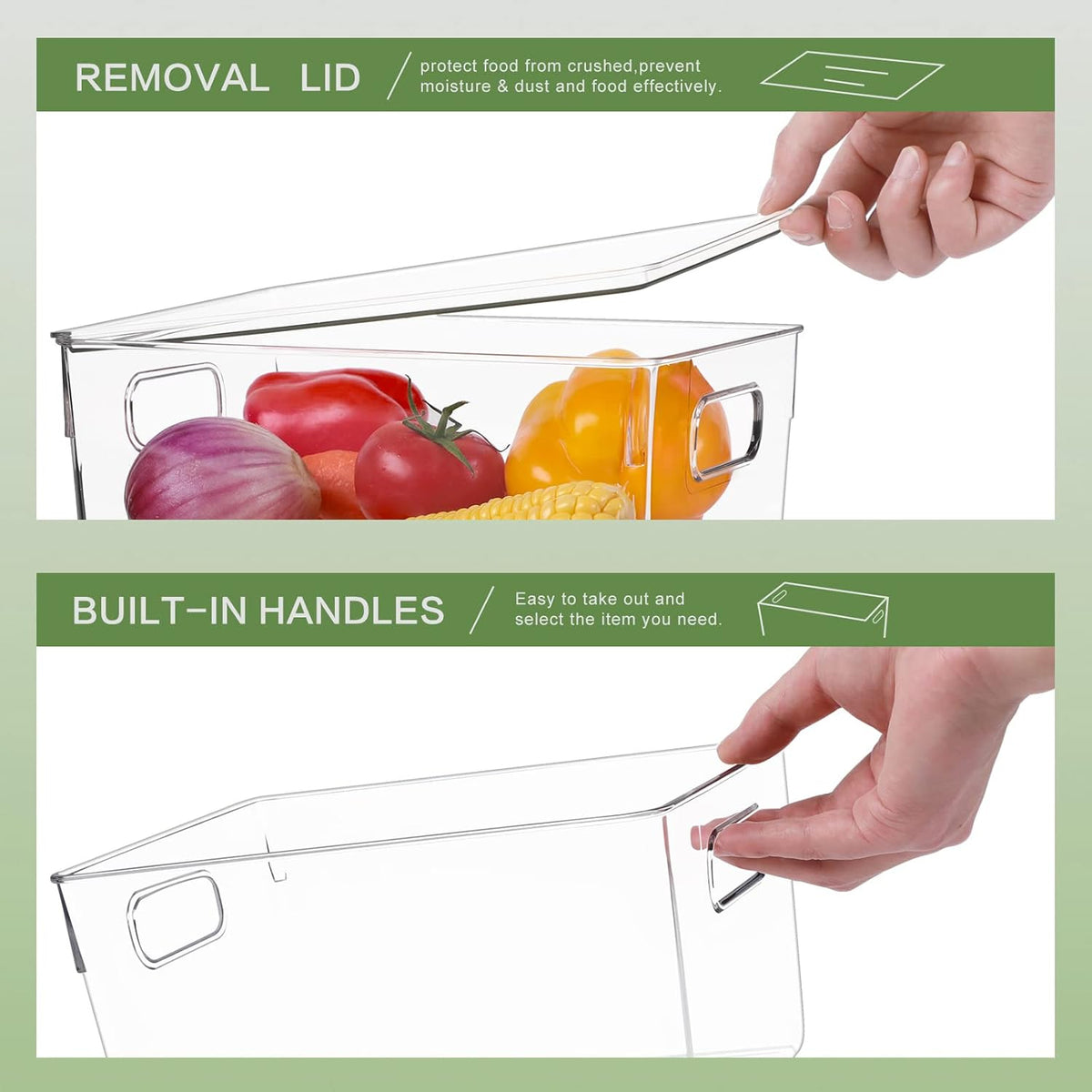 Clear Plastic Fridge Storage Bin, 9 PCS Stackable with Lids D944