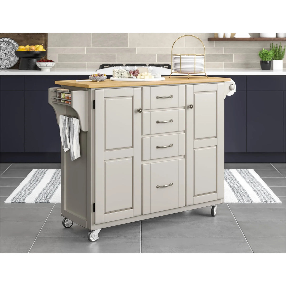 Off White Wood Rolling Kitchen Cart X33681