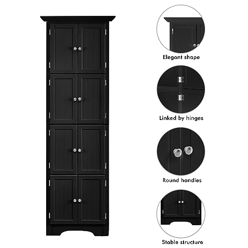 Black Tall Corner Storage Cabinet with Doors and 4 Shelves J6559