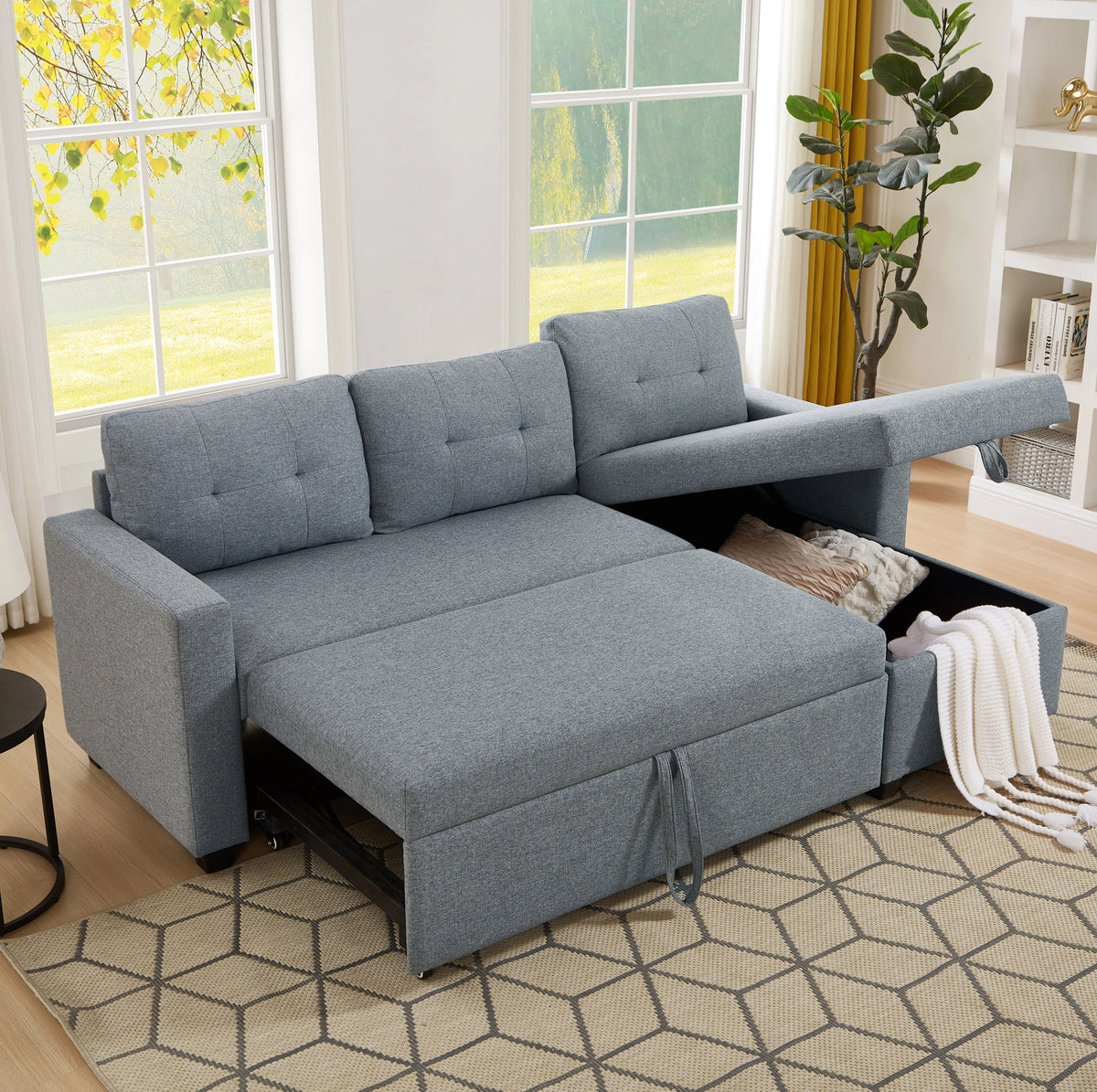 Linen Brown Convertible Sectional Sofa Q946957