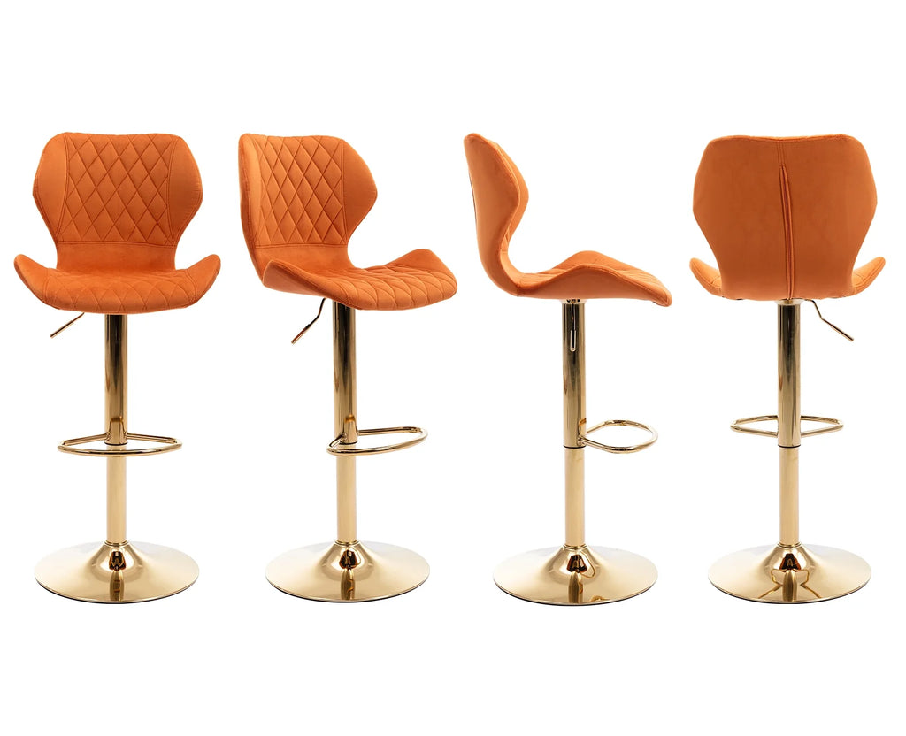 Orange Velvet Adjustable Swivel Bar Stools Set of 2 M246445