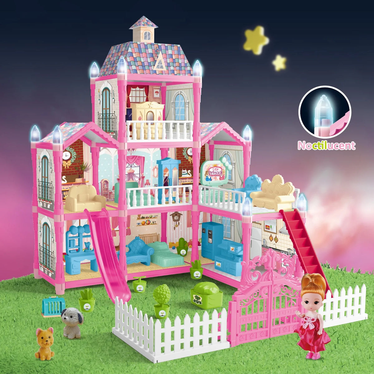 8 Rooms Dollhouse Kit with Furniture and Accessories 191 PCS X34242