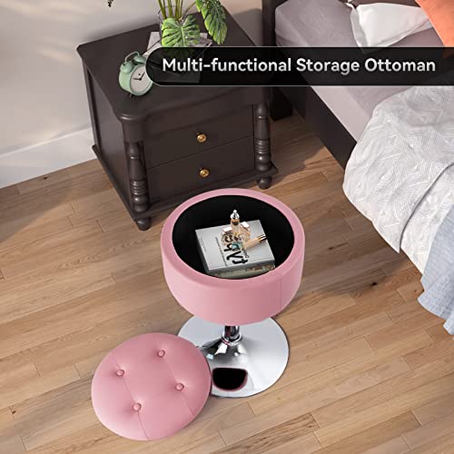 Black PU Leather Adjustable Height 17.9" to 24.4" Round Vanity Stool with Storage R36972