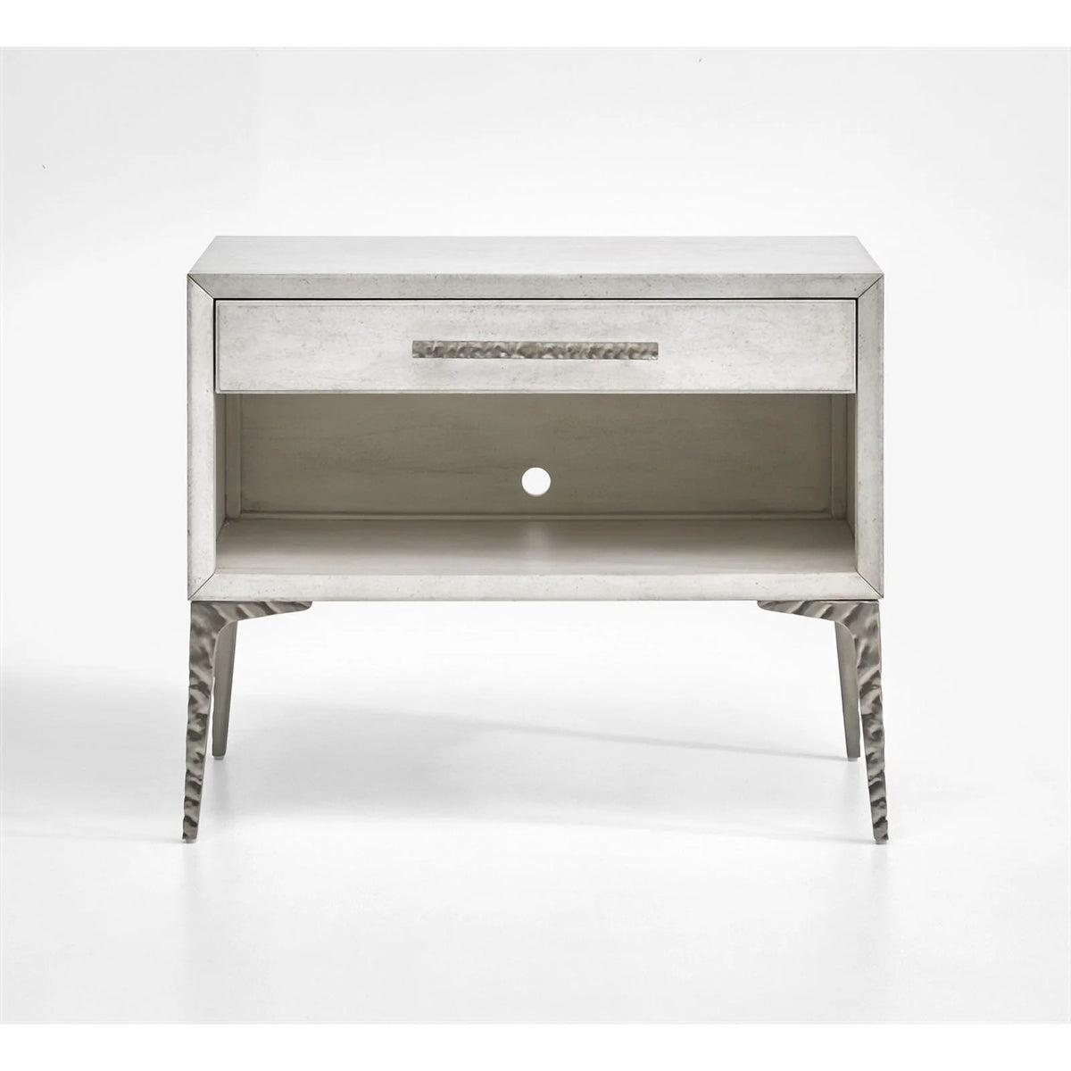 White 1-Drawer Solid Wood Metal Accent Nightstand P57337