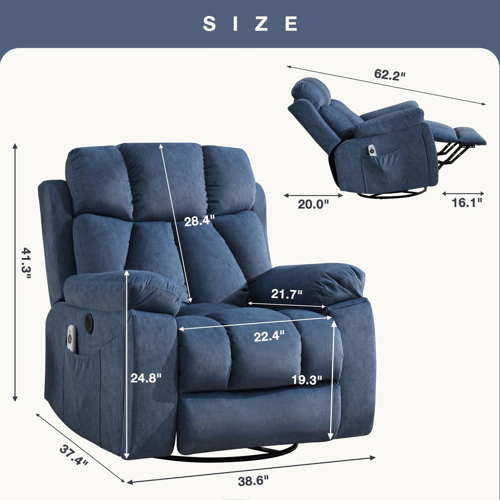 Blue Recliner Chair with Massage and Heat U179624