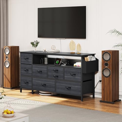 Black 9 Drawer TV Stand with Charging Station Z582973