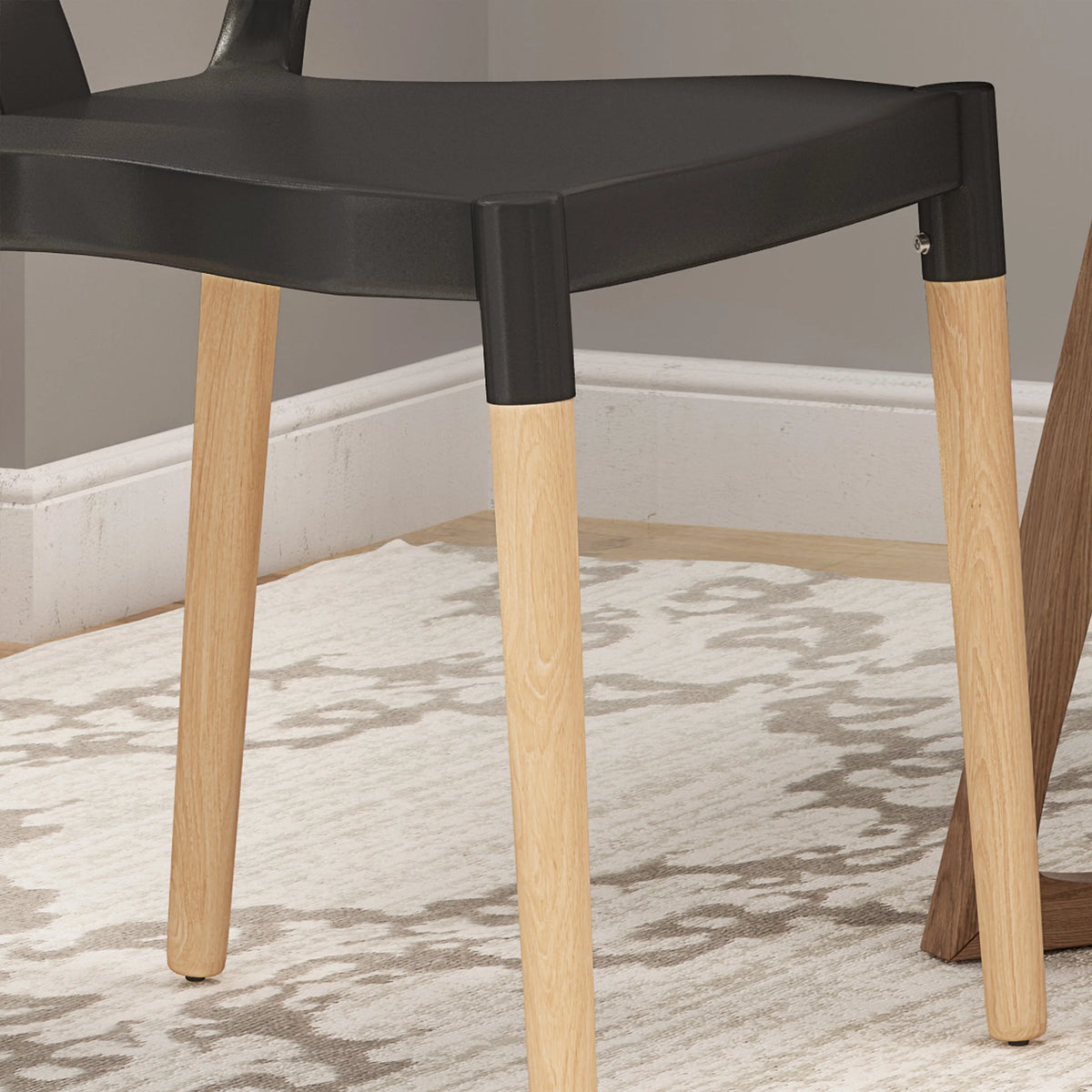 Black and Natural Finish Beech Wood Dining Chair Set of 2 F947