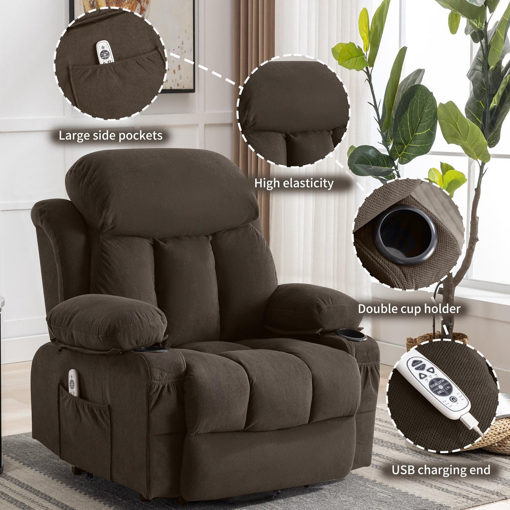 Brown PU Leather Power Lift Recliner Chair with Massage and Heating K36722