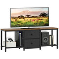 Rustic Brown and Black TV Stand with 2 Fabric Drawer J9543