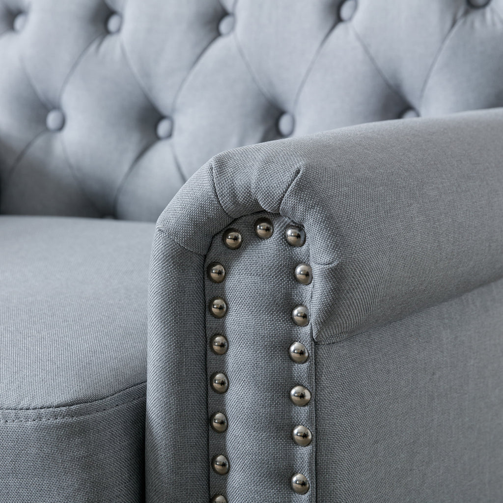 Light Gray Upholstered Tufted Accent Chair with Wood Legs L108338