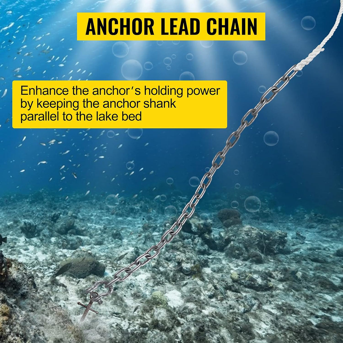 15' x 5/16" Boat Anchor Chain, 1/2" x 200' Nylon Rope, Galvanized Steel Chain S4649