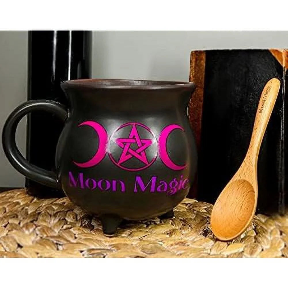 Porcelain Cauldron Shaped Bowl or Mug 32Oz with Wooden Spoon T708306