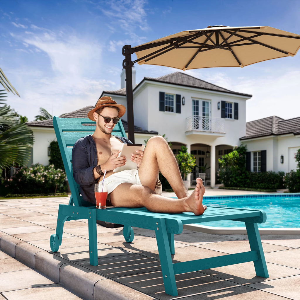 Blue 2 Pieces Patio Chaise Lounge Chairs with Wheels K52306