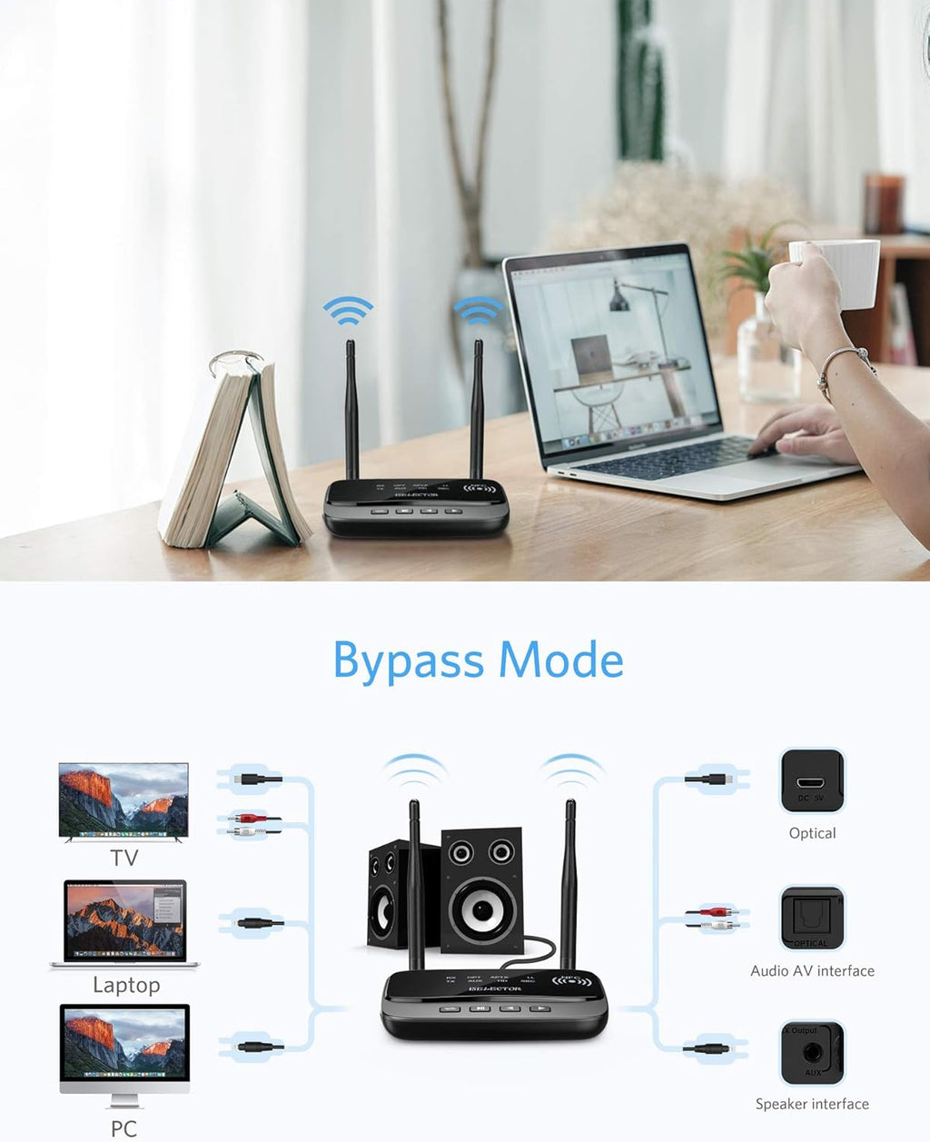 Bluetooth 5.0 Transmitter Receiver 3 in 1 Optical RCA AUX 3.5mm Audio Adapter Pack of 2 B39889