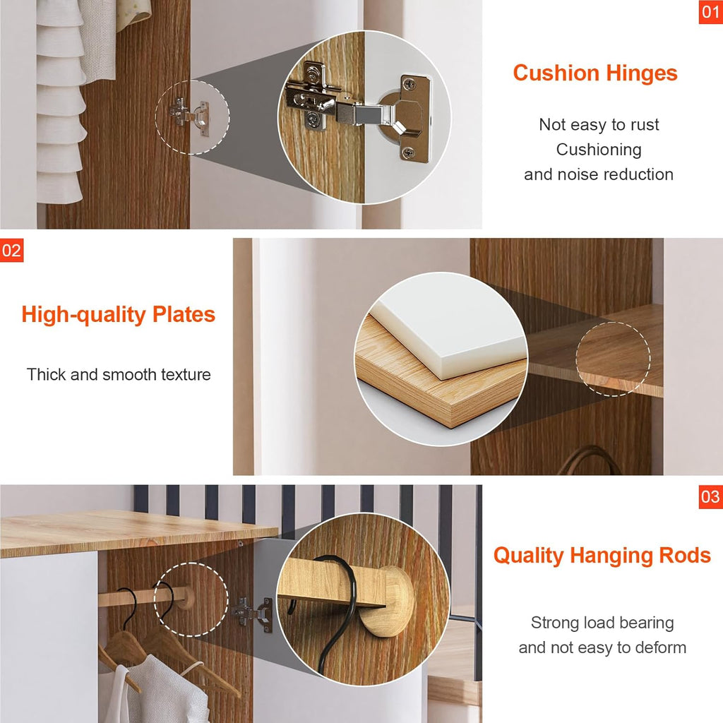White Wardrobe Closet with Hanging Rail, 16" D x 24" W x 71" H Y190941