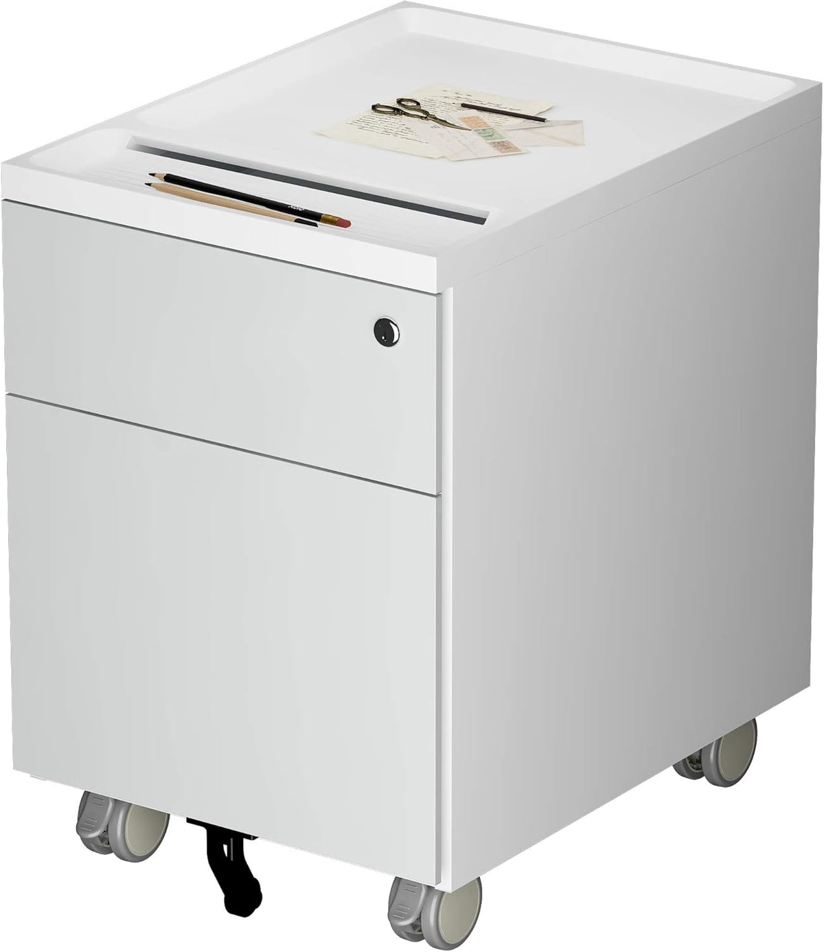 2 Drawer Mobile Metal File Cabinet with Lock, Cloud White W749