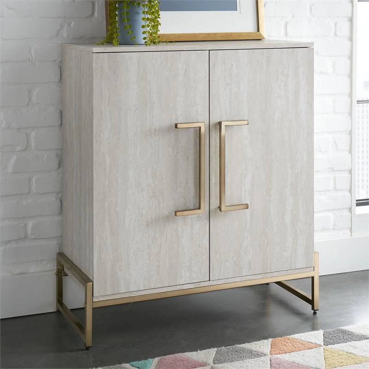 Faux Marble and Gold Metal Base Wine Cabinet K8208