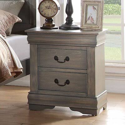 Antique Gray 2-Drawer Nightstand Y287