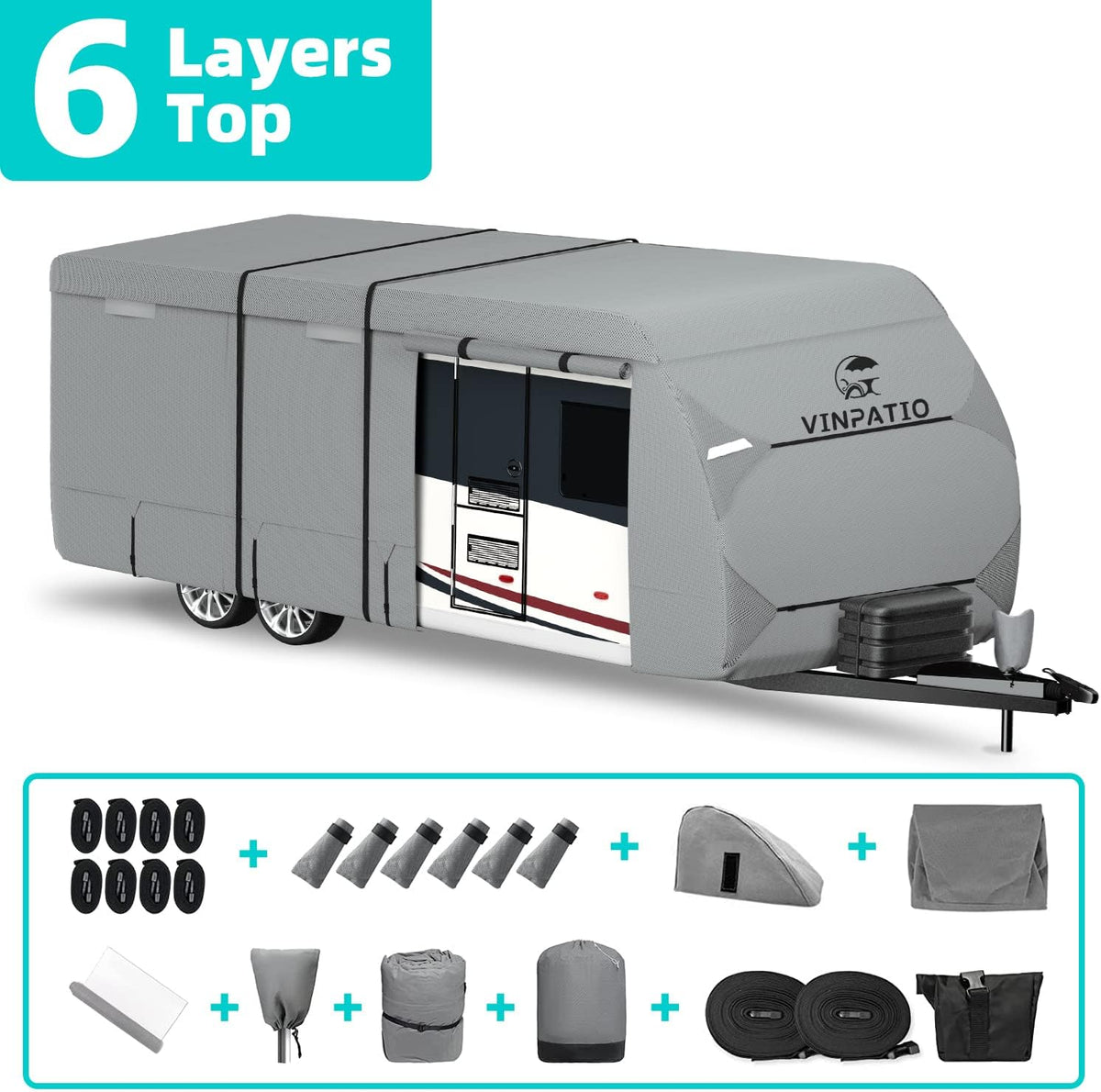 6 Layers Top RV Cover with 2 Extra Straps O615550