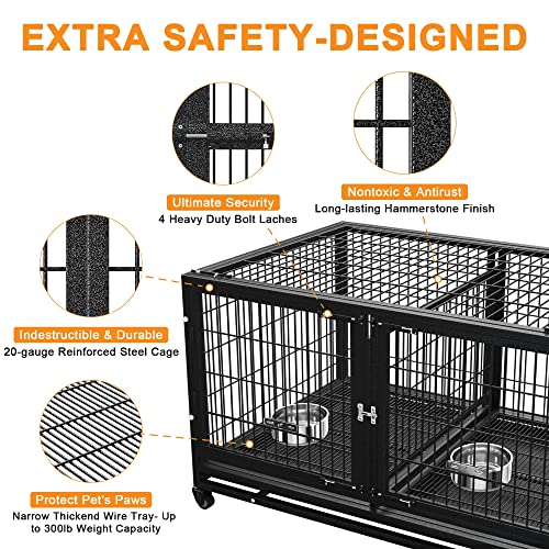 Heavy Duty Dog Crate Cage Kennel with Removable Wire Trays and Wheels L73253