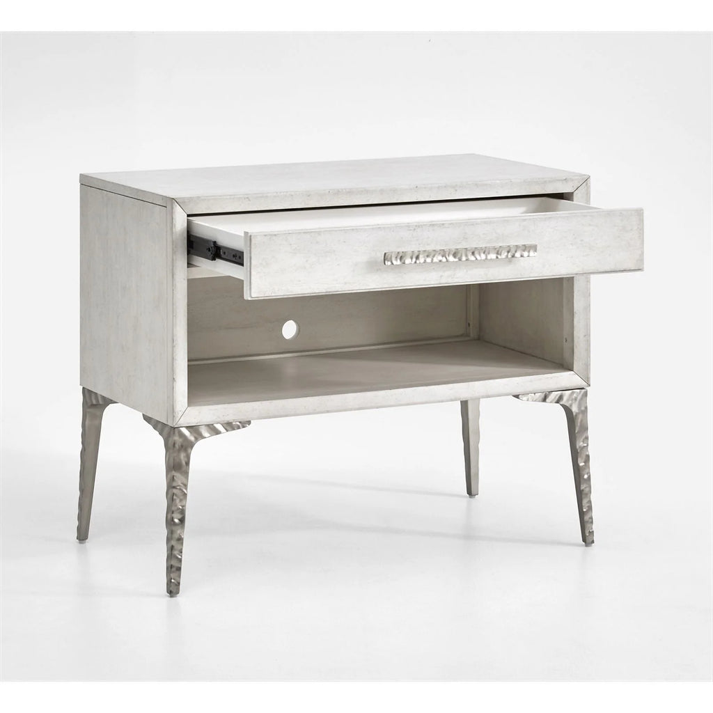 White 1-Drawer Solid Wood Metal Accent Nightstand P57337