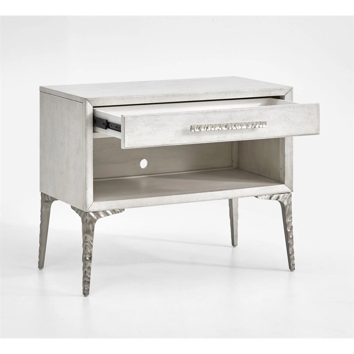 White 1-Drawer Solid Wood Metal Accent Nightstand P57337