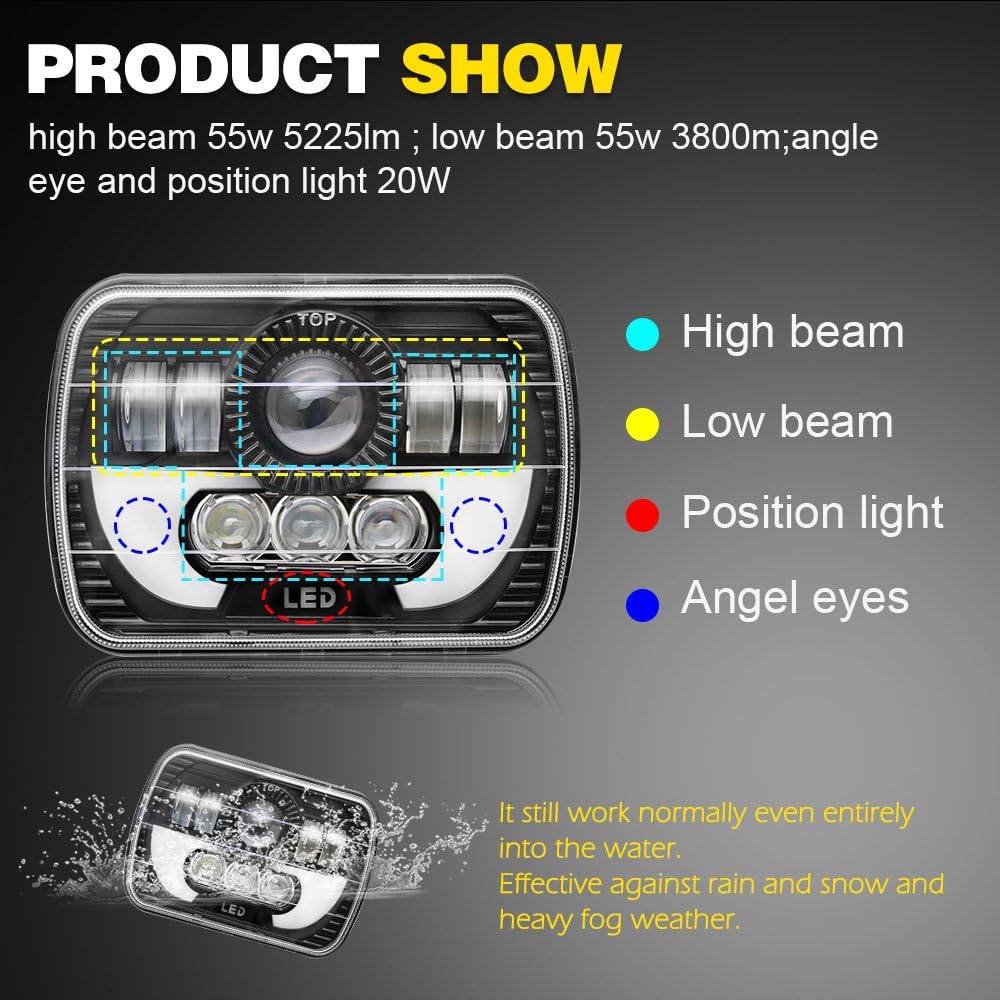 2PCS 5x7 LED Headlight Sealed Beam Hi/Lo Beam DRL I5622